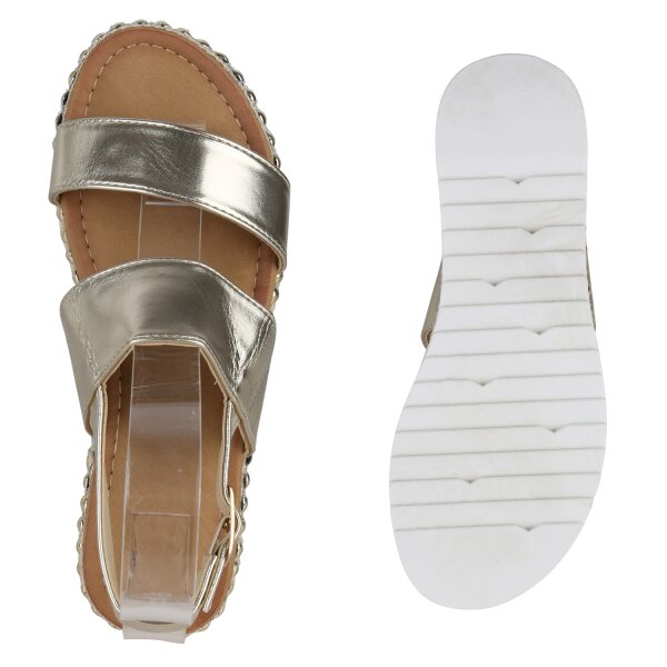 Stiefelparadies Damen Plateau Sandaletten in Gold Outlet