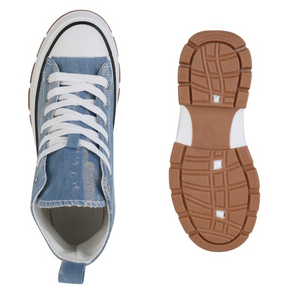 Stiefelparadies Damen Plateau Sneaker in Hellblau Denim Fabrikverkauf