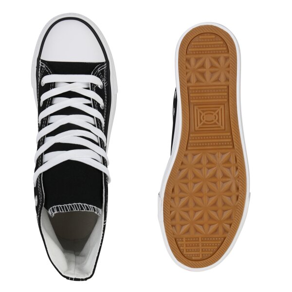 Stiefelparadies Damen Plateau Sneaker in Schwarz Kostenloser Versand