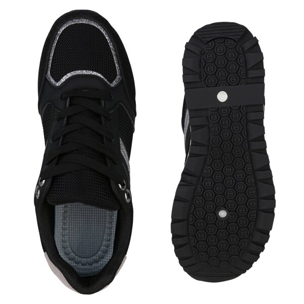 Stiefelparadies Damen Plateau Sneaker in Schwarz Limitierter Zeitrabatt