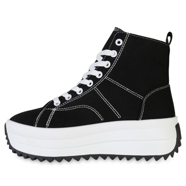Stiefelparadies Damen Plateau Sneaker in Schwarz Fabrik Onlineshop
