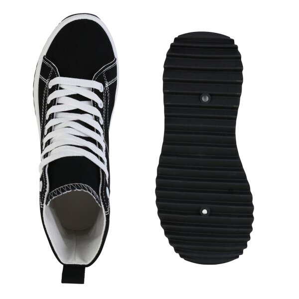 Stiefelparadies Damen Plateau Sneaker in Schwarz Fabrik Onlineshop