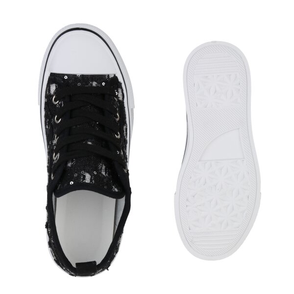 Stiefelparadies Damen Plateau Sneaker in Schwarz Denim Fabrikpreis
