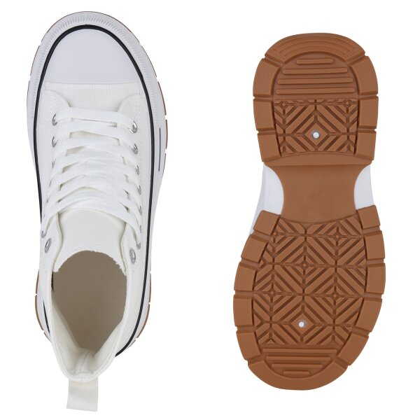 Stiefelparadies Damen Plateau Sneaker in Weiss Sonderangebot