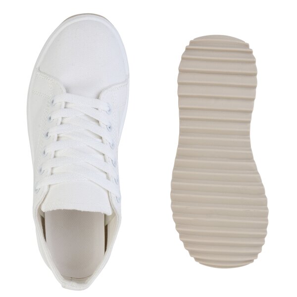 Stiefelparadies Damen Plateau Sneaker in Weiss Rabatt