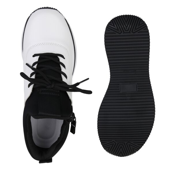 Stiefelparadies Damen Plateau Sneaker in Weiss Großer Ausverkauf