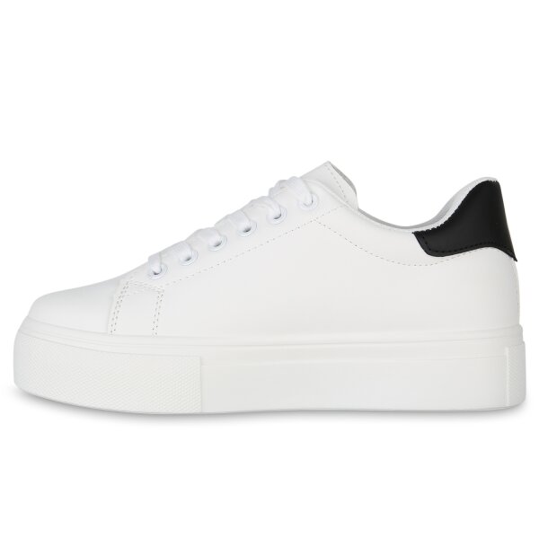 Stiefelparadies Damen Plateau Sneaker in Weiss Schwarz Flash Sale