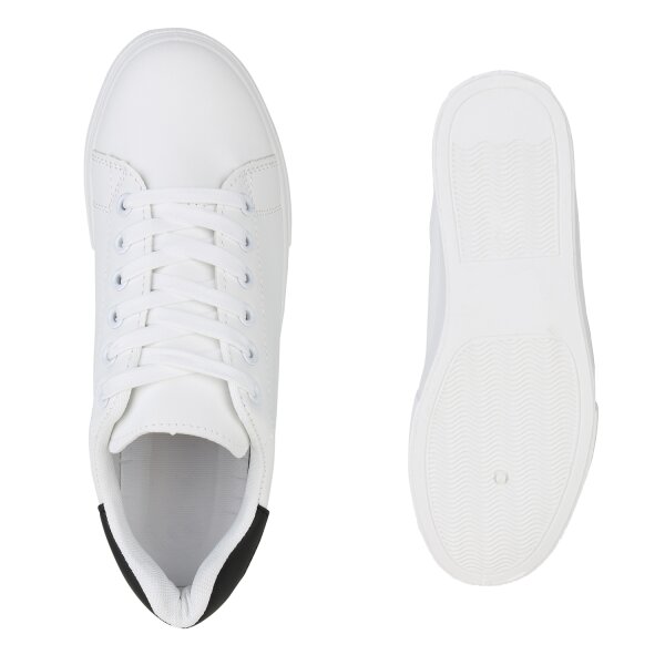 Stiefelparadies Damen Plateau Sneaker in Weiss Schwarz Flash Sale