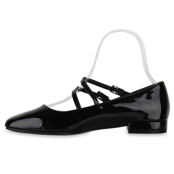 Stiefelparadies Damen Riemchenballerinas in Schwarz Lack Begrenztes Angebot