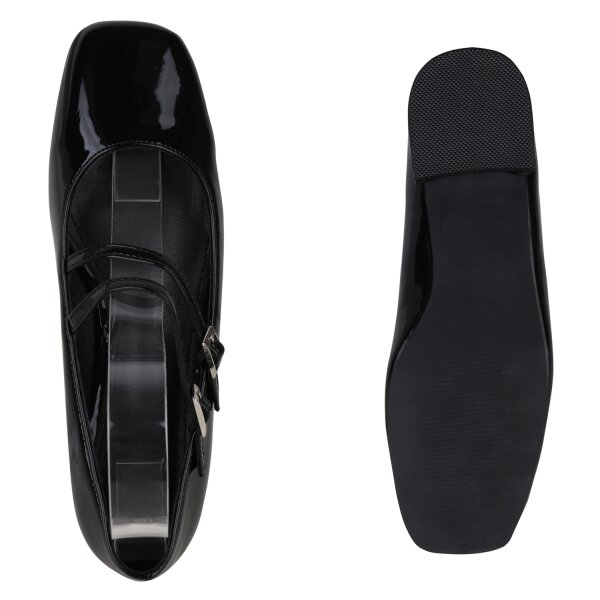Stiefelparadies Damen Riemchenballerinas in Schwarz Lack Begrenztes Angebot