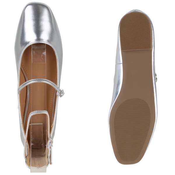 Stiefelparadies Damen Riemchenballerinas in Silber Online Shopping