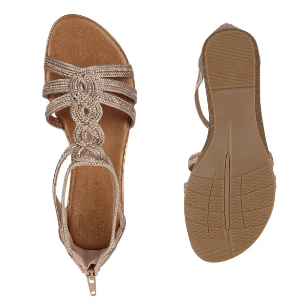 Stiefelparadies Damen Riemchensandalen in Rose Gold Saisonschlussverkauf
