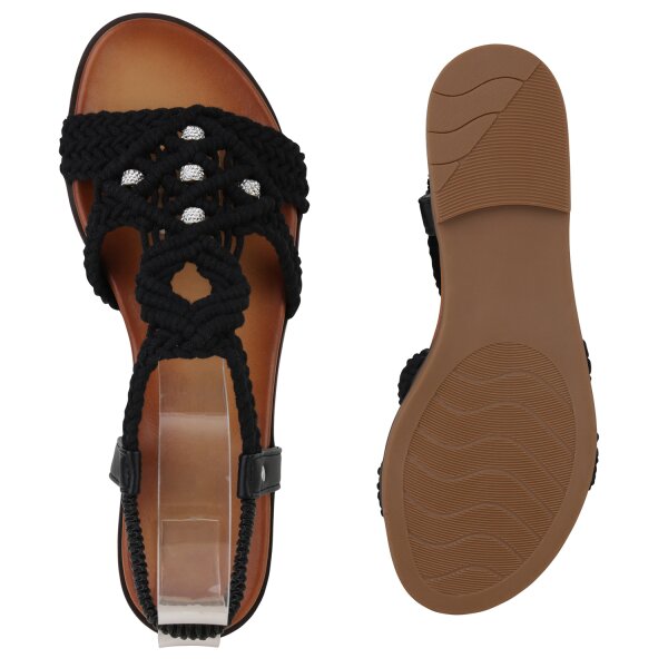 Stiefelparadies Damen Riemchensandalen in Schwarz Weihnachtsangebot