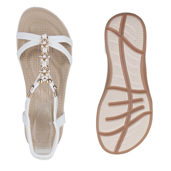 Stiefelparadies Damen Riemchensandalen in Weiss Jubiläumsangebot