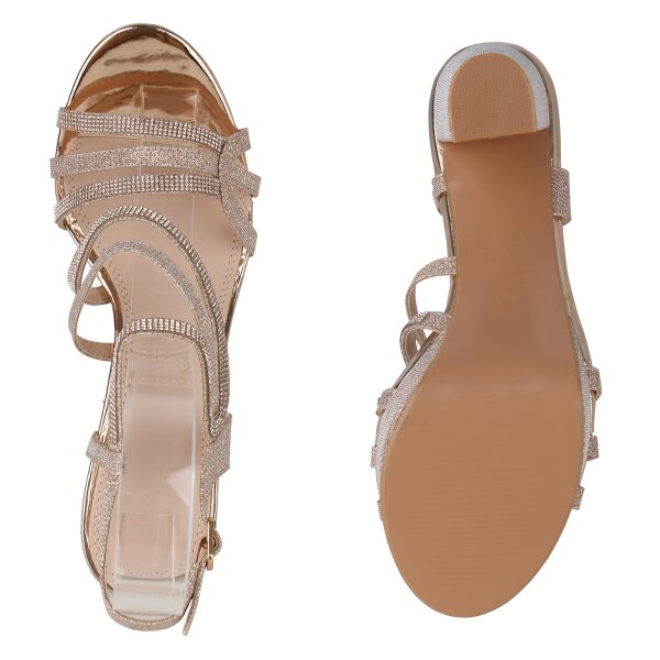 Stiefelparadies Damen Riemchensandaletten in Rose Gold Top Angebot