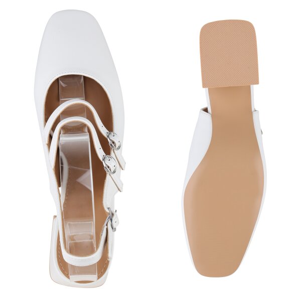 Stiefelparadies Damen Slingpumps in Weiss Blitzangebot