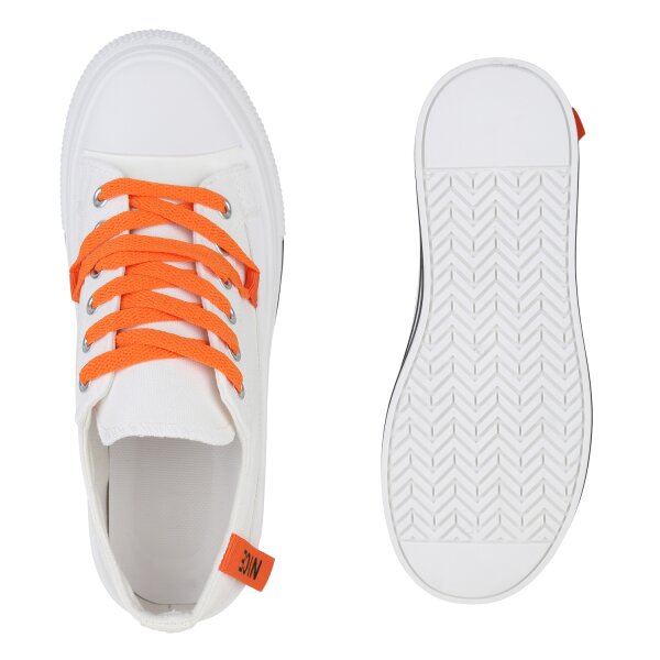 Stiefelparadies Damen Sneaker Low in Weiss Orange VIP-Rabatte