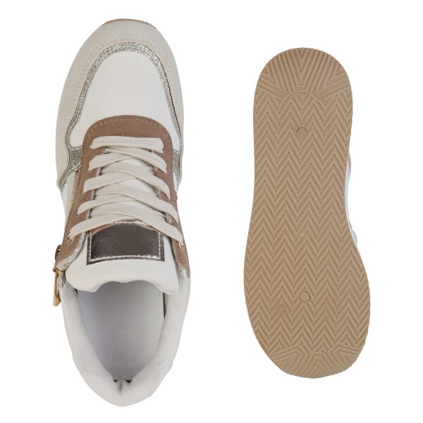 Stiefelparadies Damen Sneaker Wedges in Beige Tiefpreis