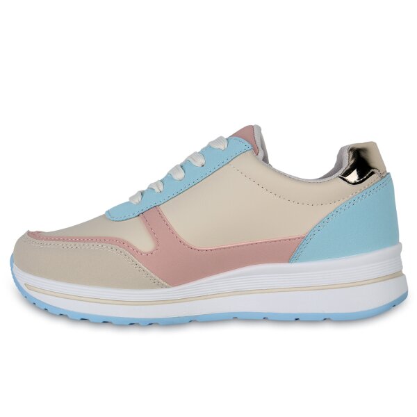 Stiefelparadies Damen Sneaker Wedges in Beige Rosa Gold Metallic