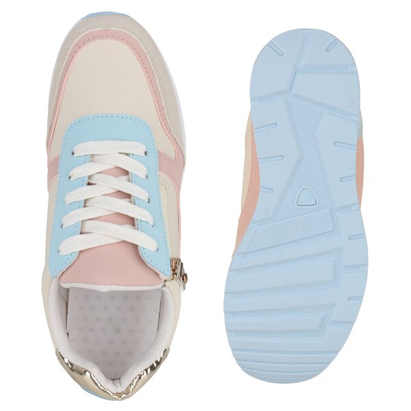Stiefelparadies Damen Sneaker Wedges in Beige Rosa Gold Metallic Super Sparpreis