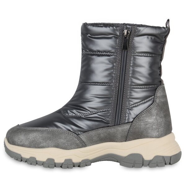 Stiefelparadies Damen Winterstiefel in Grau Metallic Zeitbegrenzte Promotion