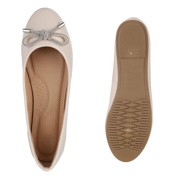 Stiefelparadies Damen Klassische Ballerinas in Beige Lack Sonderangebot der Fabrik