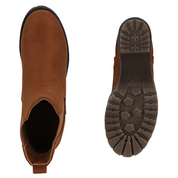 Stiefelparadies Damen Chelsea Boots in Hellbraun Clearance-Verkauf