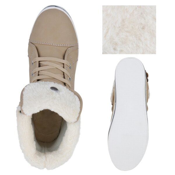 Stiefelparadies Damen Sneaker High in Beige Speichern exportieren