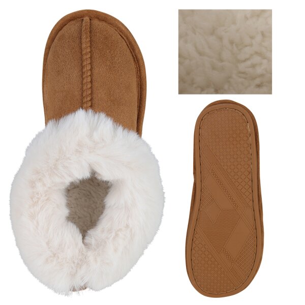 Stiefelparadies Damen Pantoffeln in Hellbraun Outlet