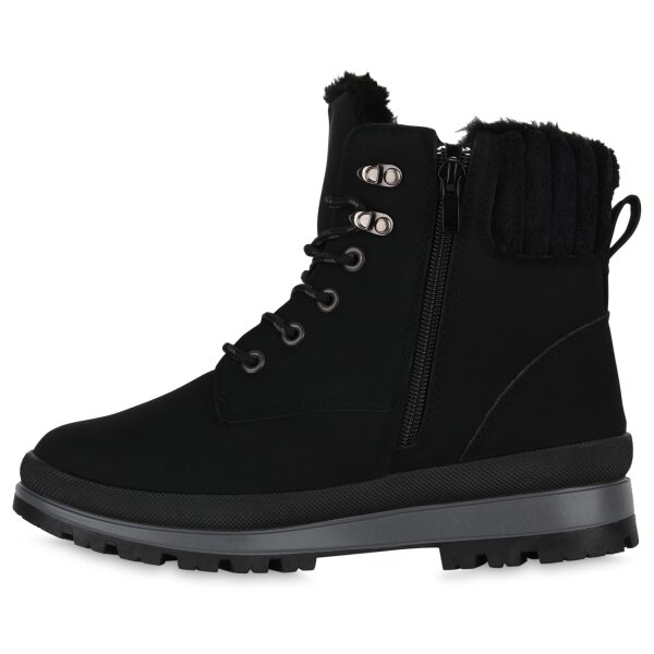 Stiefelparadies Damen Worker Boots in Schwarz Günstiger Verkauf