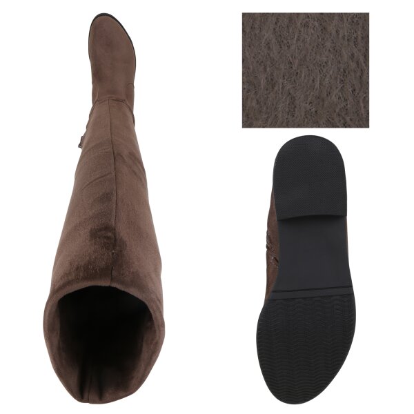 Stiefelparadies Damen Overknees in Khaki Flash Sale