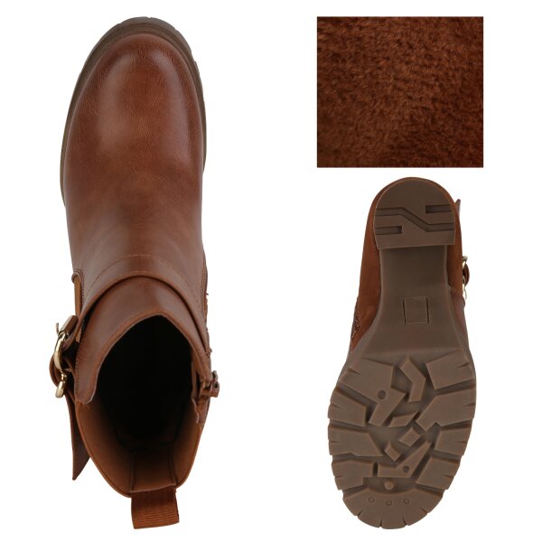 Stiefelparadies Damen Biker Boots in Hellbraun Cyber Monday