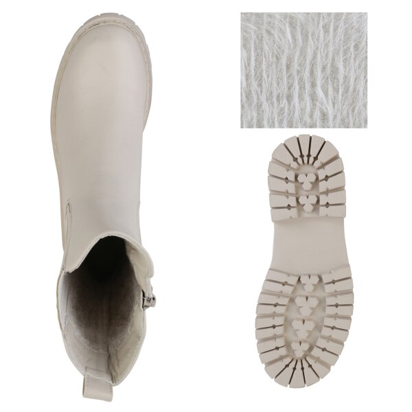 Stiefelparadies Damen Klassische Stiefel in Beige Weihnachtsangebot
