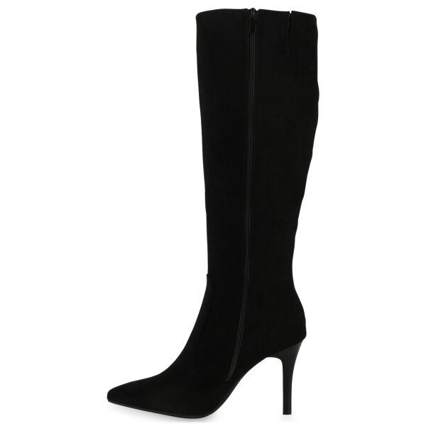 Stiefelparadies Damen Klassische Stiefel in Schwarz Velours Valentinstagsangebot