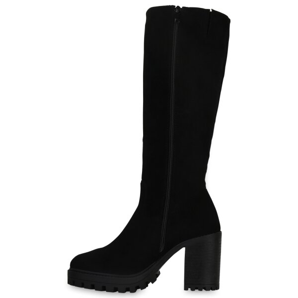 Stiefelparadies Damen Klassische Stiefel in Schwarz Velours Jubiläumsangebot