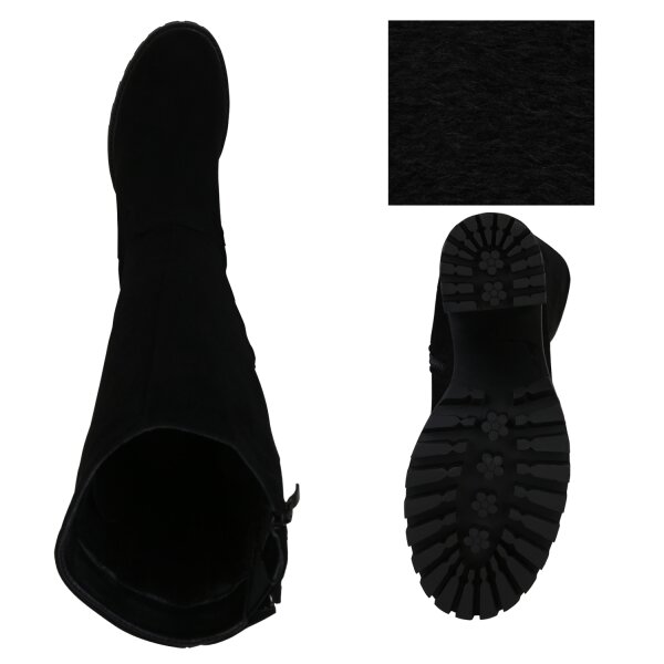 Stiefelparadies Damen Klassische Stiefel in Schwarz Velours Jubiläumsangebot