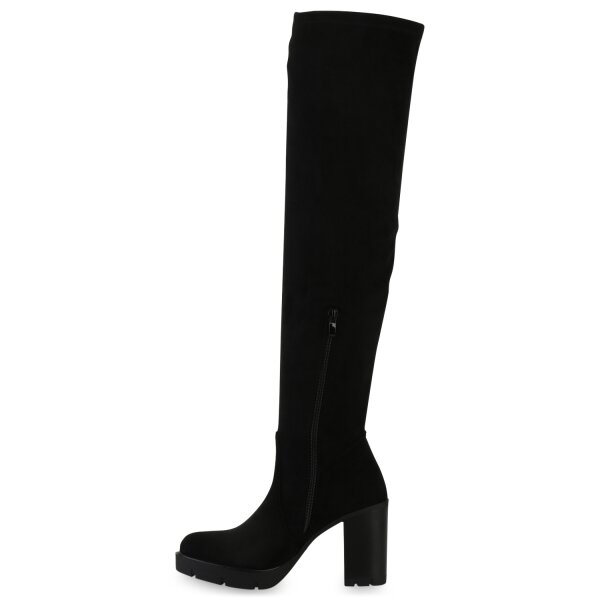 Stiefelparadies Damen Overknees in Schwarz Velours