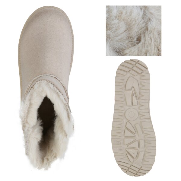 Stiefelparadies Damen Plateau Boots in Beige Bestseller