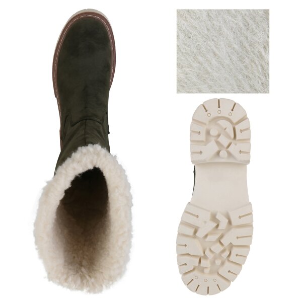 Stiefelparadies Damen Winterstiefel in Olivgrün Tägliche Deals