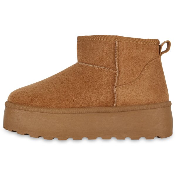 Stiefelparadies Damen Plateau Boots in Hellbraun