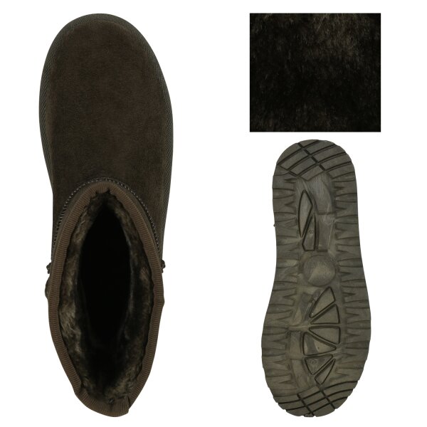 Stiefelparadies Damen Winter Boots in Olivgrün Super Sparpreis