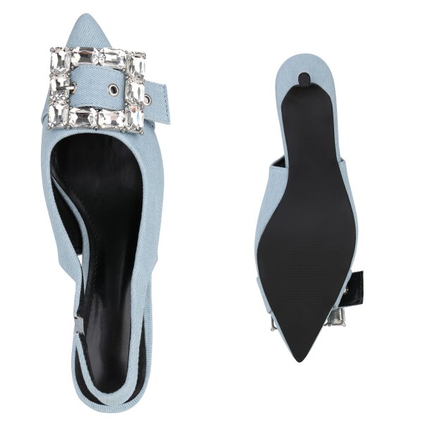 Stiefelparadies Damen Slingpumps in Hellblau Vierteljährliche Förderung