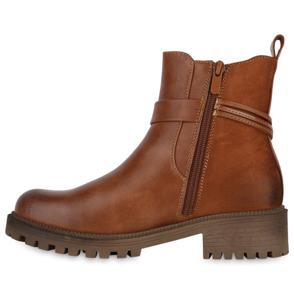 Stiefelparadies Damen Biker Boots in Hellbraun Discount Store für neue Produkte