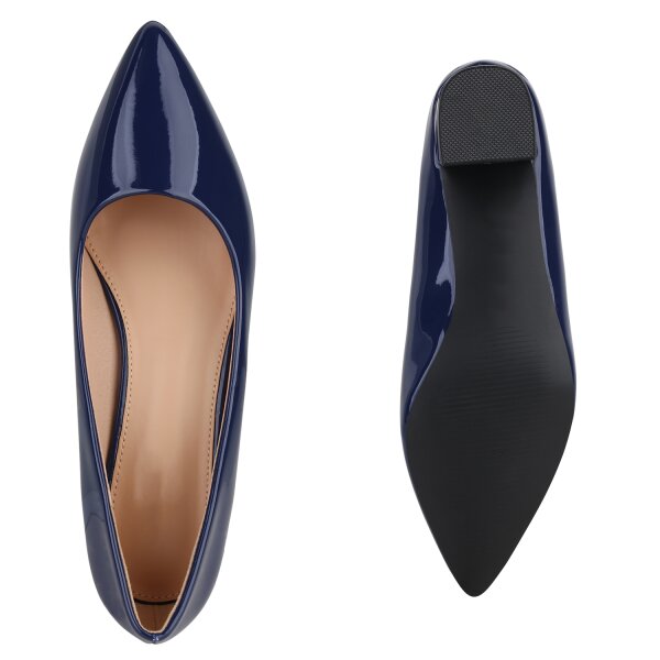 Stiefelparadies Damen Klassische Pumps in Dunkelblau Lack Riesige Rabatte