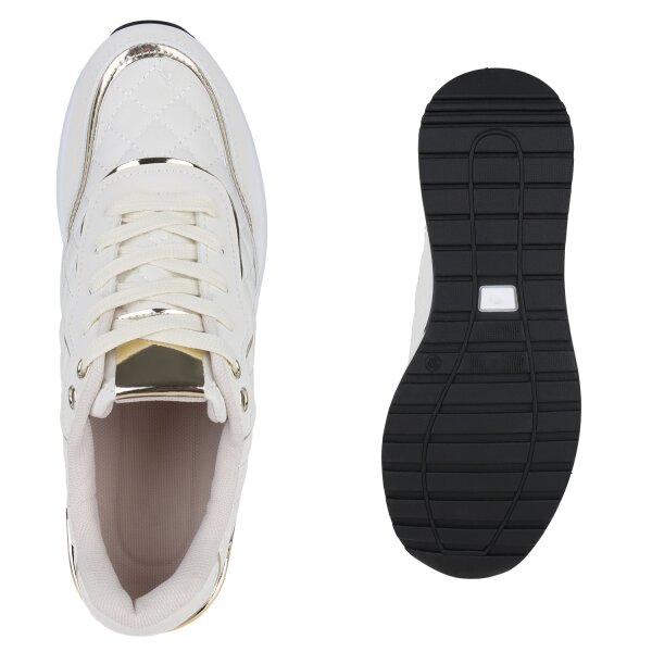Stiefelparadies Damen Sneaker Wedges in Creme Gold Metallic Hotsell