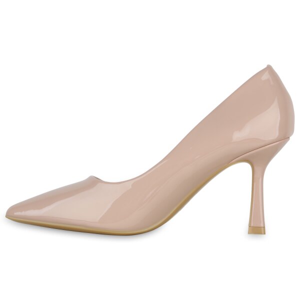 Stiefelparadies Damen Spitze Pumps in Nude Lack Schlussverkauf
