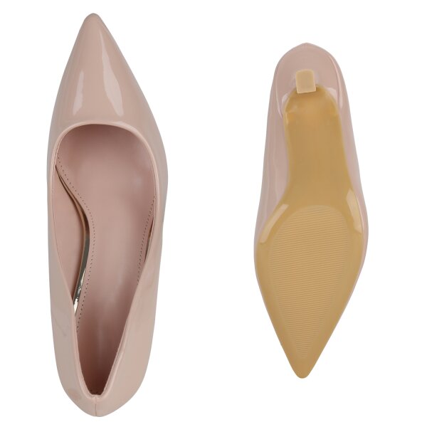 Stiefelparadies Damen Spitze Pumps in Nude Lack Schlussverkauf