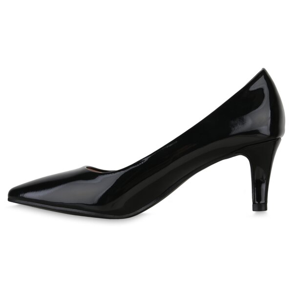 Stiefelparadies Damen Spitze Pumps in Schwarz Lack Fabrikverkauf