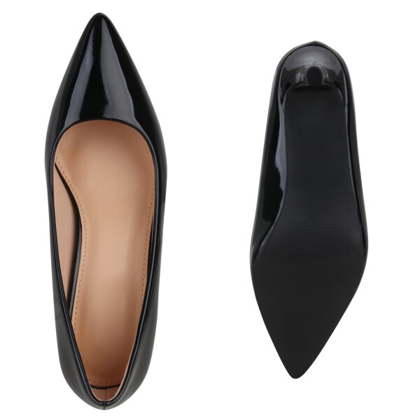 Stiefelparadies Damen Spitze Pumps in Schwarz Lack Fabrikverkauf