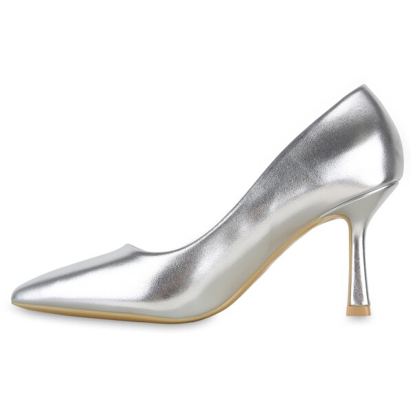 Stiefelparadies Damen Spitze Pumps in Silber Meist gekauft